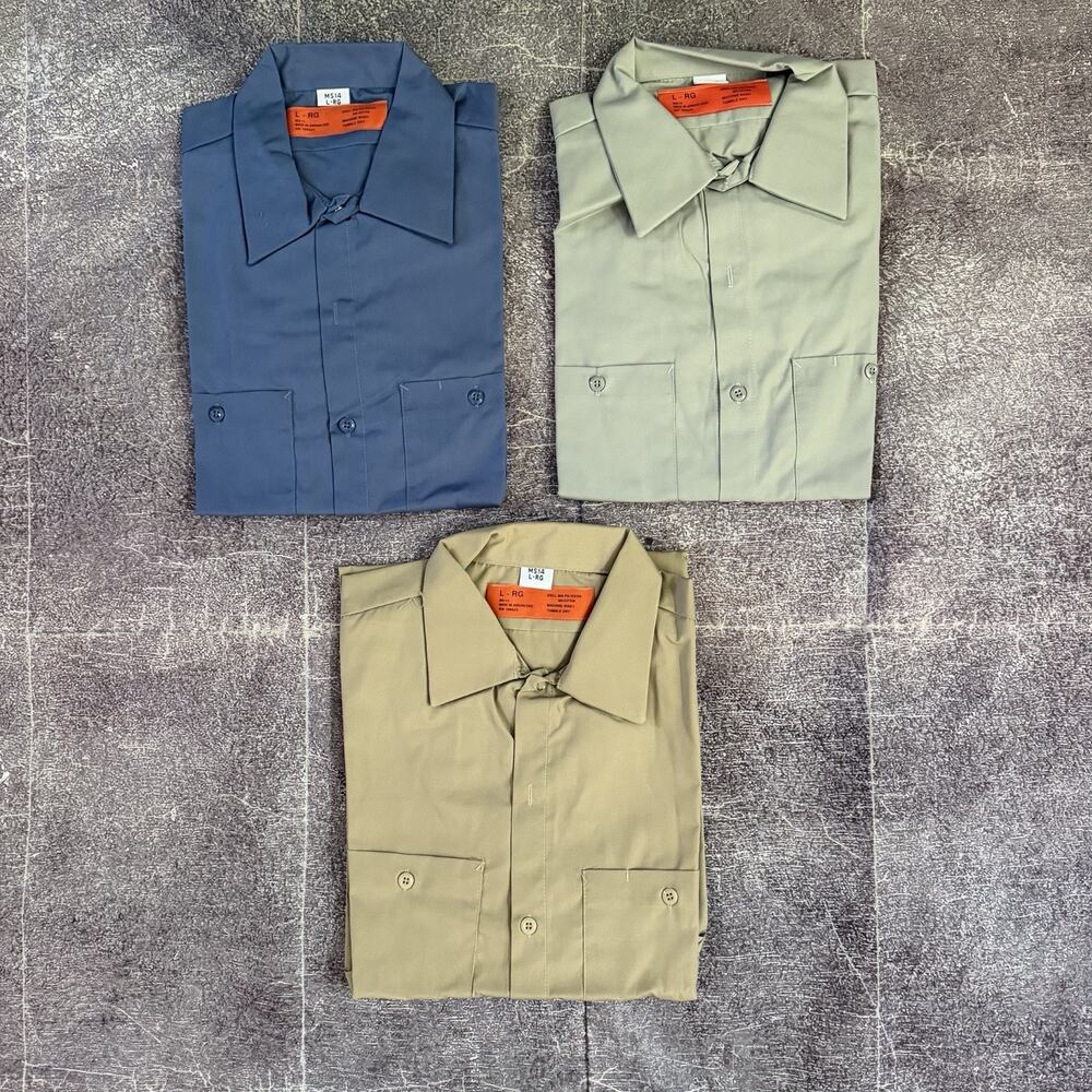 NWT Men's Premo MS14 Button Up Industrial L/S Work Shirt Pack of 3 Lot Sz L NEW